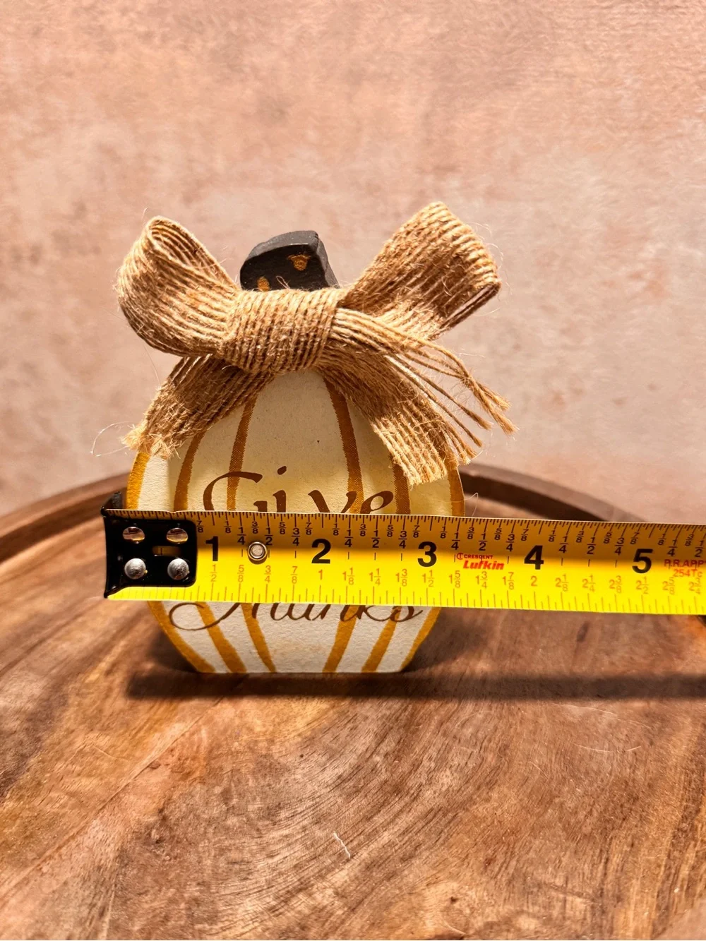 Give Thanks Wooden Pumpkin Sign Burlap Bow Fall Thanksgiving Decor